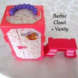 BARBIE CLOSET CARRYING CASE, 2 MIRRORS, HANGERS on ROD, DRAWER + VANITY TABLE